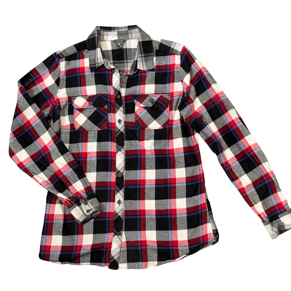 Eddie Bauer Cotton Flannel Mixed Plaid Shirt (M) Womens Casual Fall Winter Layer